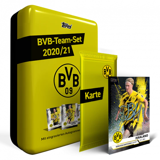 Topps Bvb Dortmund Soccer Team Set Box + Parallel Pack 2020/21 Collection Tin